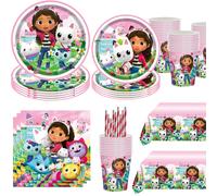 Nouvelle Décoration d'Anniversaire Gabby : Lunettes, Nappe, Ballons, Maison de Poupée, Décoration de Gâteau, Bannière, Cadeaux de Fête set-98pcs