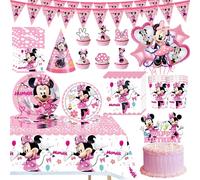 Nouvelle décoration d'anniversaire Minnie, ensemble de vaisselle mignon Minnie Mouse, assiettes, gobelets, serviettes, ballons, bannière, sacs cadeaux, fournitures pour fête d'enfants 16pcs 7inch plat