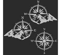 Nouvelle génération kit 2 pièces autocollants roses des vents avec monts + cadeau 1 rose des vents de 20 cm (gris clair brillant)