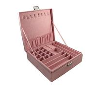 Nouvelle grande capacité Double-tier Bijoux Boîte de rangement Case Rose