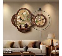 Nouvelle horloge murale décorative de style chinois avec éclairage LED, étagère et vases - Horloge décorative moderne, silencieuse et Zen pour salon, salle à manger et entrée(Brown a,70cm/27.6in)