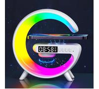 Nouvelle Lampe Chevet Avec Chargeur Sans Fil, Haut-Parleur Bluetooth En Forme De G Avec Réveil, Reveil Simulateur D'Aube, Reveil Ch