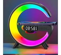 Nouvelle Lampe Veilleuse avec Chargeur Sans Fil, Lampe D'ambiance avec Haut-Parleur Bluetooth, Veilleuse à Intensité Variable Modèle Plug-In, Lampe Intelligente avec Synchronisation de Musique (Blanc)
