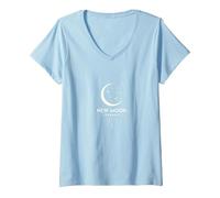 Nouvelle Lune énergie céleste Mystique Nuit étoilée T-Shirt avec Col en V, Femme, Bleu Céleste, L