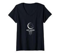 Nouvelle Lune énergie céleste Mystique Nuit étoilée T-Shirt avec Col en V, Femme, Noir, XXL