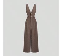 Nouvelle mode automne style britannique rétro plaid combinaison sans manches taille haute patte d'éléphant pour femmes, coupe affinante, rajeunissante L,M,S,XSUnicoloreTissu tissé