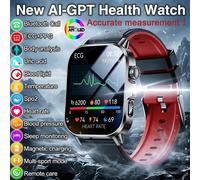 Nouvelle montre connectée 2026 avec diagnostic précis ECG, oxygène sanguin, tension artérielle, acide urique, lipides, santé, écran HD AMOLED, appels, pour hommes et femmes Black Mesh Belt 2A