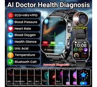 Nouvelle Montre Connectée 2026 avec ECG et IA pour Diagnostic Précis, Tensiomètre, Oxygène Sanguin, Acide Urique, Température, Examen Physique, Appel Bluetooth, pour Hommes Brown Leather