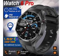Nouvelle Montre Connectée 6 Pro GPS 2026 pour Hommes, Sport et Fitness, Écran AMOLED, Moniteur de Santé, Appel Bluetooth, Étanche IP68 Brown Leather