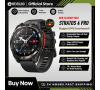 Nouvelle montre connectée GPS Zeblaze Stratos 4 Pro avec écran AMOLED de 1,43'', lampe torche bicolore, stockage de musique, plus de 170 modes d'entraînement Black