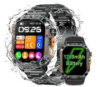 Nouvelle montre connectée militaire 2026 pour hommes, batterie 1200 mAh, étanche 5ATM, suivi d'activité, santé, fréquence cardiaque, compatible iOS et Android Blue Camouflage