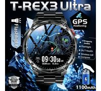 Nouvelle montre connectée T-REX3 Ultra avec batterie 1100 mAh, étanche 10 ATM, GPS, boussole, lampe de poche, écran AMOLED HD de 1,7 pouces, appels, montre connectée sport pour hommes Camouflage silic