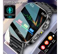 Nouvelle montre intelligente 2026 avec analyse de diagnostic de santé par ECG+PPG, suivi des lipides sanguins et de l'acide urique, horloge, NFC, appels Bluetooth, pour hommes et femmes. Brown Leather