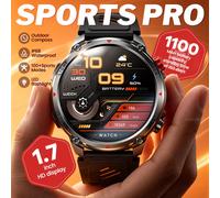 Nouvelle montre intelligente pour hommes, idéale pour les activités de plein air, avec une batterie de 1100 mAh, boussole, plus de 100 modes sportifs, lampe de poche, appels Bluetooth et étanchéité. B