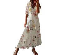 Nouvelle Robe à Manches Moyennes et Longues pour Femmes avec des Glands Large imprimé bohème Longueur col en V Robe De Pâques pour Femmes Église Grande Taille (White, XL)