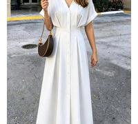 Nouvelle robe chemise blanche élégante pour femme - manches à revers, boutons devant, coupe trapèze, robe longue d'été L,M,S,XLUnicoloreTissu tissé