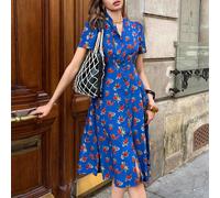 Nouvelle robe courte à manches courtes de style tempérament français, européen et américain, imprimée. Tenue de concert country décontractée. Robes d'été décontractées pour femme, vêtements pour l'uni