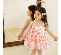 Nouvelle robe de fille avec imprimé floral numérique. La robe a une taille cintrée et une forme de parapluie. Elle est confortable, à la mode, élégante, douce, adorable et de style princesse. C'est un