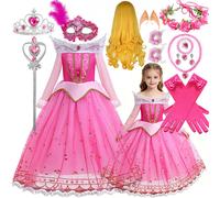 Nouvelle Robe de Princesse Aurora de Luxe Disney 2026 pour Filles, Style Cosplay, Fête d'Halloween, Robe Rose + Ensemble Perruque Aurora Set 3