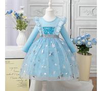 Nouvelle robe de princesse en maille à volants pour l'automne, tenue douce pour la fête, la représentation, les vacances 6Y,7Y,4Y,5YGéométriquePolyester