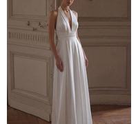 Nouvelle robe de soirée blanche à épaules ouvertes, col en V profond, taille haute, dos nu, robe longue pour mariage d'automne et fête L,M,S,XLTissu tissé