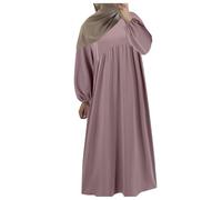 Nouvelle robe décontractée de style musulman pour femme avec col rond manches longues, robe de robe élégante à la mode, Violet clair, L
