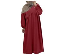 Nouvelle robe décontractée de style musulman pour femme avec col rond manches longues, robe de robe élégante à la mode, Bordeaux, M