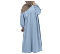 Nouvelle robe décontractée de style musulman pour femme avec col rond manches longues, robe de robe élégante à la mode, bleu clair, M