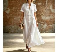 Nouvelle robe d'été élégante de style français pour femmes, à manches courtes, décorée de boutons en nœud chinois, convient pour le printemps, l'été, l'automne, style de vacances, robe blanche françai