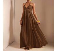 Nouvelle robe d'été et de printemps décontractée pour vacances, col ras-du-cou sans bretelles, taille et dos en forme de A avec fente haute sur le devant jusqu'à la cuisse, robe femme extra longue à r