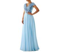 Nouvelle Robe d'été Nouvelle Robe de soirée en Mousseline de Soie à Paillettes et col en V Robe Longue-Bleu Ciel-S