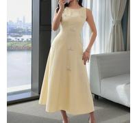 Nouvelle robe élégante brodée & perlée avec taille cintrée, dos nu, sans manches, coupe slim, pour le quotidien & les fêtes, jaune beurre L,M,S,XL,XS,XXL,XXS,XXXL,XXXXLTissu tissé