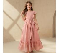Nouvelle robe en mousseline de soie pour récital de piano/représentation d'orchestre pour filles, longue robe élégante pour concours de violon 8Y,9Y,10Y,11Y,12YUnicoloreMousseline