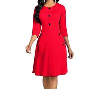 Nouvelle robe femme grande taille en Europe, Amérique, automne et hiver, robe de couleur unie, col rond, boutons de manchette à sept points et jupe trapèze à la taille., #2, S