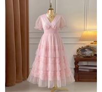 Nouvelle robe fleurie en tulle à manches courtes, convenant pour un anniversaire, un thé de l'après-midi, un rendez-vous de la Saint-Valentin, un mariage, une soirée 0XL,1XL,2XL,3XL,4XLUnicoloreTissu 
