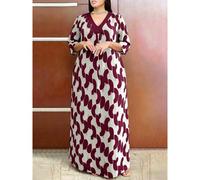 Nouvelle robe grande taille à col V, imprimé floral contrasté et coupe ample, best-seller de l'été, élégante pour les vacances 0XL,1XL,2XL,3XL,4XL,5XLImprimés aléatoiresTissu tricoté