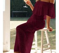 Nouvelle robe longue élégante à épaules dénudées ajourées avec cordon de serrage pour femme. Robe de plage décontractée, couleur unie, robe de Pâques, tenue de croisière, été L,M,S,XLUnicoloreTissu tr