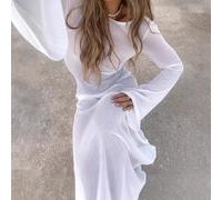 Nouvelle Robe Longue Sexy d'Été 2026, Cache-maillot de Bain Dos Nu, Cache-bikini, Robe de Plage en Maille Transparente à Manches Évasées BLANC