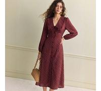 Nouvelle robe longue slim à col Claudine à pois, manches pétales et nœud, style décontracté pour le quotidien et les trajets, pour femmes L,M,S,XLPoisÉtoffe