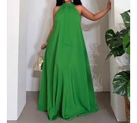 Nouvelle robe maxi ample et lâche à col ras-du-cou sans manches avec nœud et épissure en forme de ligne A, verte, adaptée aux vacances, à la plage, aux festivals de musique, aux feux de camp, aux rass
