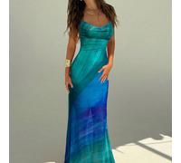 Nouvelle robe maxi bohème de style vacances avec imprimé ombré arc-en-ciel romantique multicolore et dos nu L,M,S,XL,XSTout ImpriméTissu tricoté