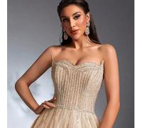 Nouvelle robe maxi élégante et de luxe sans bretelles, avec épissure de perles et maille, ajustable avec fente. Convient à diverses occasions : banquet formel, fête, mariage, bal de promo, anniversair