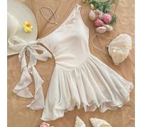 Nouvelle robe mini texturée asymétrique à bretelles nouées, style bohème, romantique à fleurs, pour vacances, fête, rendez-vous, Saint-Valentin, Pâques, carnaval, thé de l'après-midi, plage, croisière