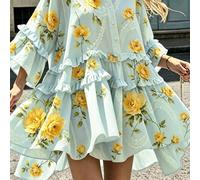 Nouvelle robe pour femmes, nouvelle robe d'été, robe courte imprimée décontractée à la française, robe bleue ample style paresseux du sud de la France, robe bleue, robe imprimée, robe ultra-courte imp