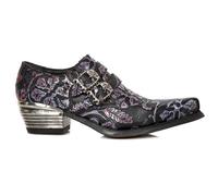 Nouvelle Rock 7960-S8 Chaussure Embossée Vintage Cuir Noir Boucle Talon En Acier