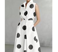 Nouvelle tenue décontractée de mode automnale pour les trajets : col en V asymétrique à pois avec boutons devant et taille cintrée, best-seller, ceinture élastique élégante L,M,S,XL,XXLPoisTissu tissé