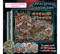 Nouvelle version Livre d'autocollants de scène de style apocalypse surdimensionné, 12 scènes + pinces métalliques, autocollants de paysage de la série apocalypse, autocollants de scène de maison minia
