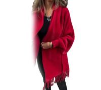 Nouvelle Veste Châle Décontractée, Cardigan Poncho à Franges en Tricot Châle pour Femme, Cardigan Surdimensionné en Tricot Chauve-Souris pour Femme (Rouge,L)