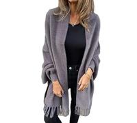 Nouvelle Veste Châle Décontractée, Cardigan Poncho à Franges en Tricot Châle pour Femme, Cardigan Surdimensionné en Tricot Chauve-Souris pour Femme (Gris,S)