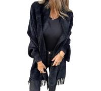 Nouvelle Veste Châle Décontractée, Cardigan Poncho à Franges en Tricot Châle pour Femme, Cardigan Surdimensionné en Tricot Chauve-Souris pour Femme (Noir,L)